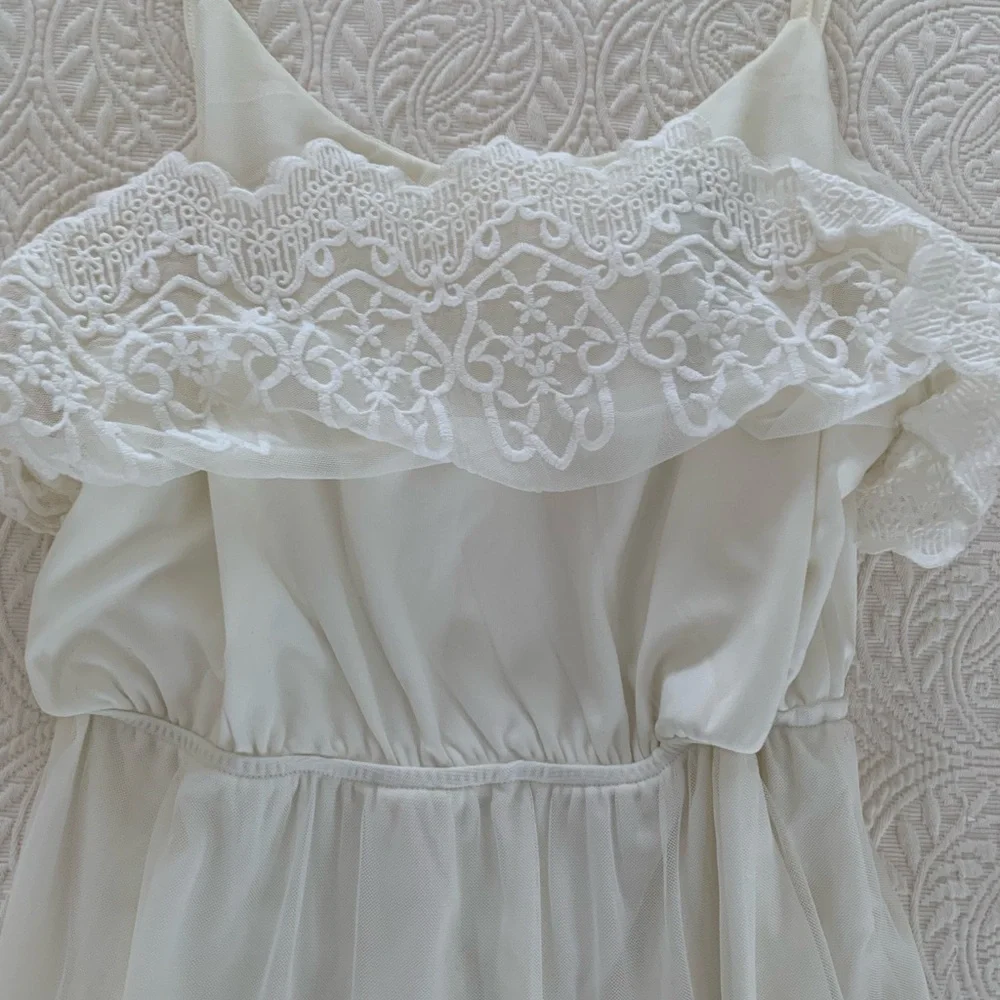 Trixxi Dress Juniors M White Cream Cut Out Back Lined Lace Adjustable Straps - Picture 5 of 16